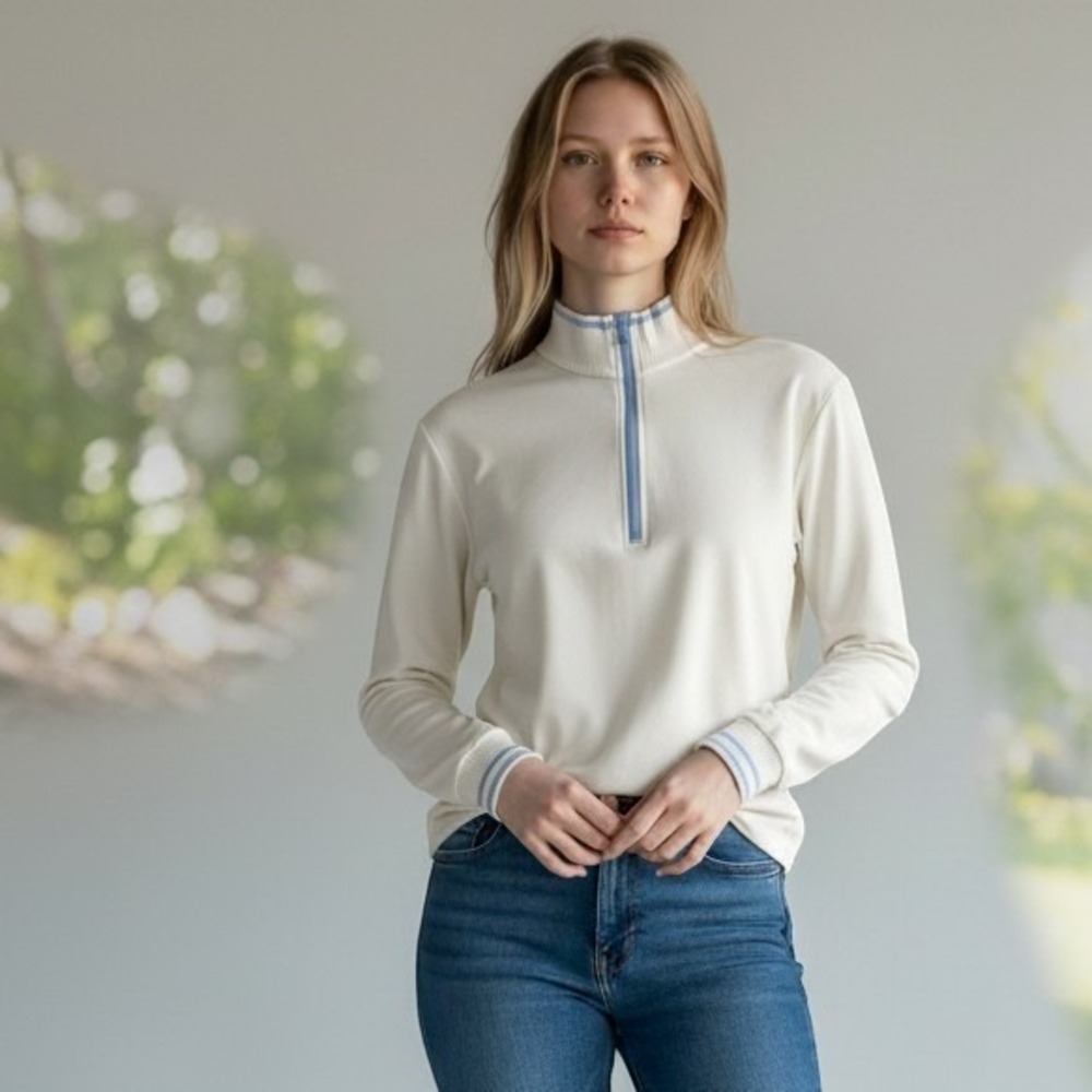 Polo Golf Ralph Lauren Womens Quarter Zip Pullover White Blue M 281784789002